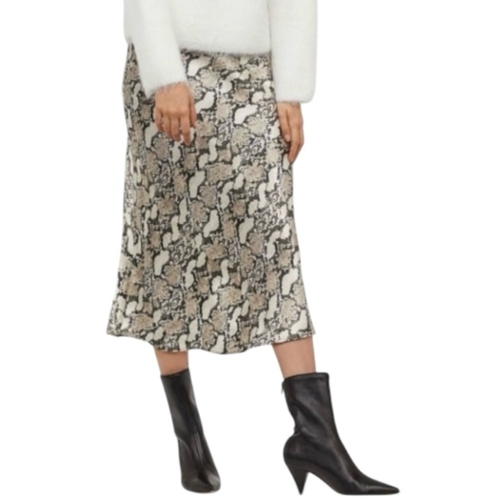 SNAKE SKIN PRINT  MIDI SKIRT SATINY SLIP SKIRT W/ SIDE ZIP CLOSURE SZ 4